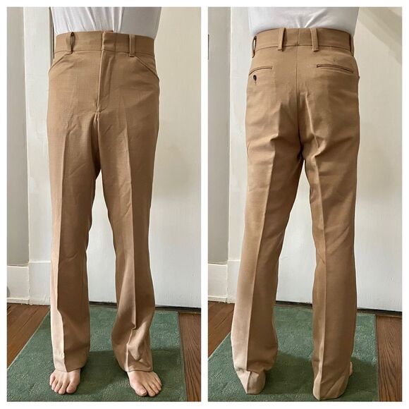 Vtg 70s tan double knit polyester pants - Picture 1 of 7